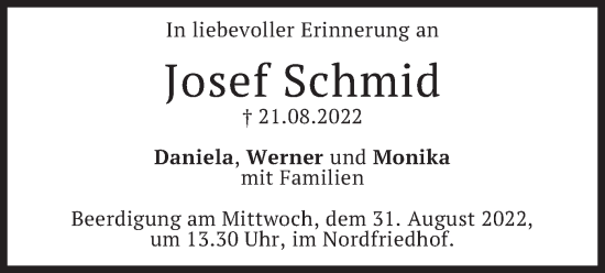 Traueranzeige von Josef Schmid von merkurtz