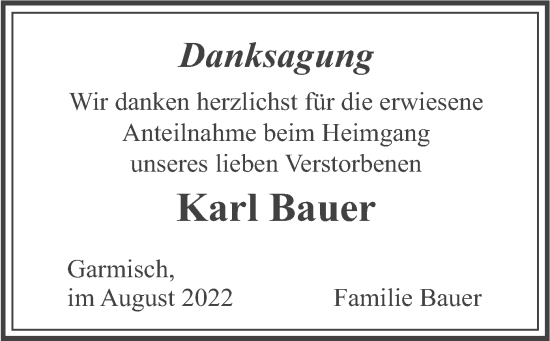 Traueranzeige von Karl Bauer von merkurtz