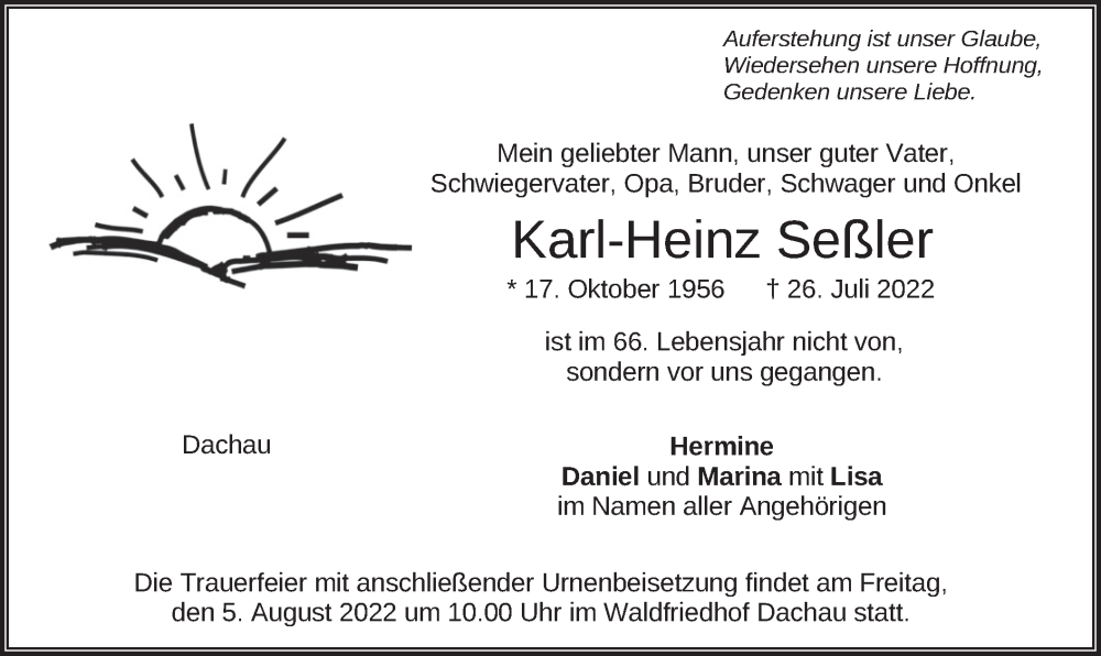  Traueranzeige für Karl-Heinz Seßler vom 30.07.2022 aus merkurtz