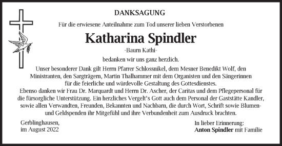 Traueranzeige von Katharina Spindler von merkurtz