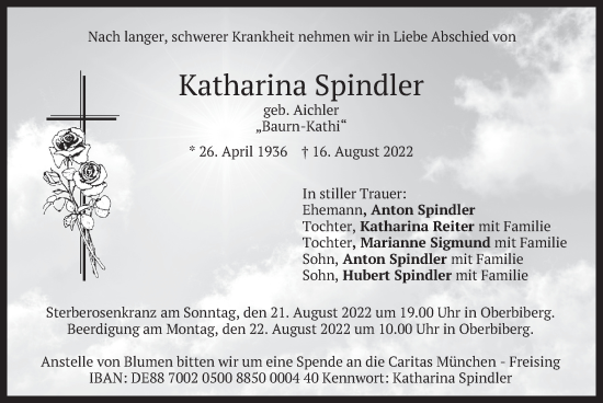 Traueranzeige von Katharina Spindler von merkurtz