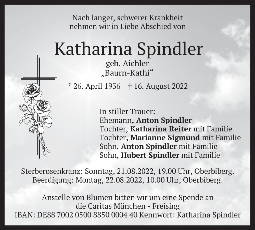  Traueranzeige für Katharina Spindler vom 20.08.2022 aus merkurtz