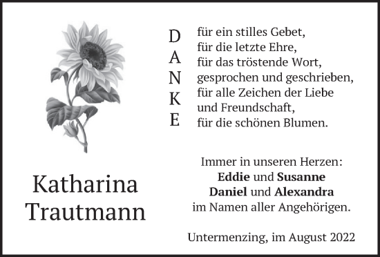 Traueranzeige von Katharina Trautmann von merkurtz