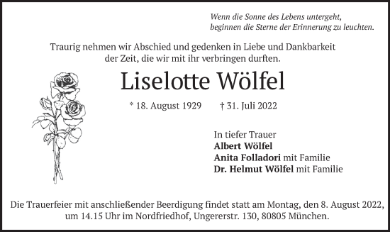 Traueranzeige von Liselotte Wölfel von merkurtz