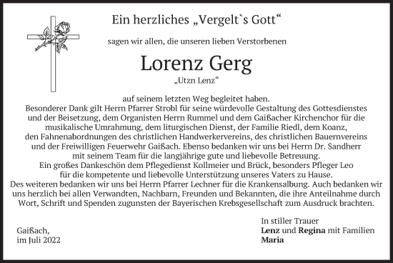 Traueranzeige von Lorenz Gerg von merkurtz