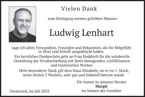Traueranzeige von Ludwig Lenhart von merkurtz