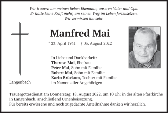 Traueranzeige von Manfred Mai von merkurtz