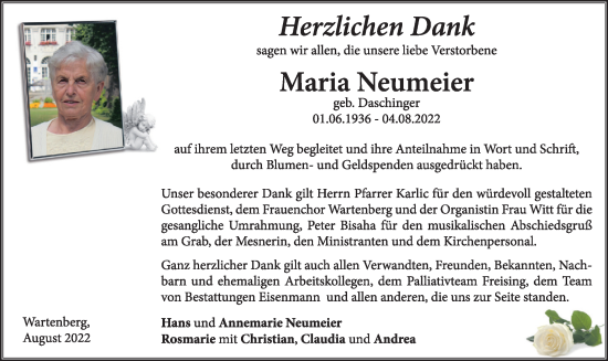 Traueranzeige von Maria Neumeier von merkurtz