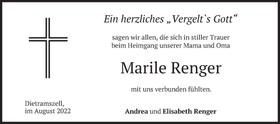 Traueranzeige von Marile Renger von merkurtz