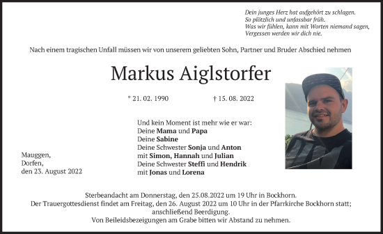 Traueranzeige von Markus Aiglstorfer von merkurtz