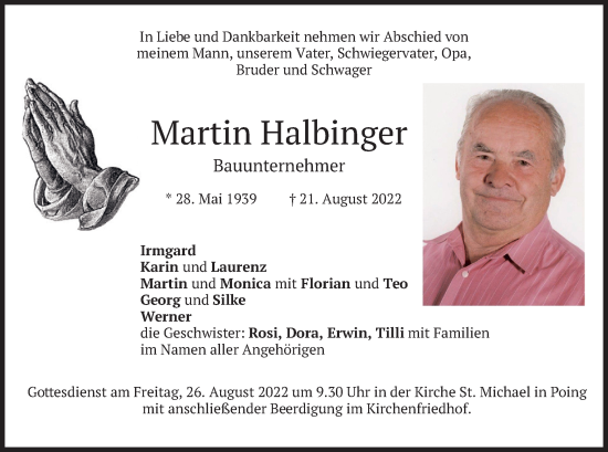 Traueranzeige von Martin Halbinger von merkurtz