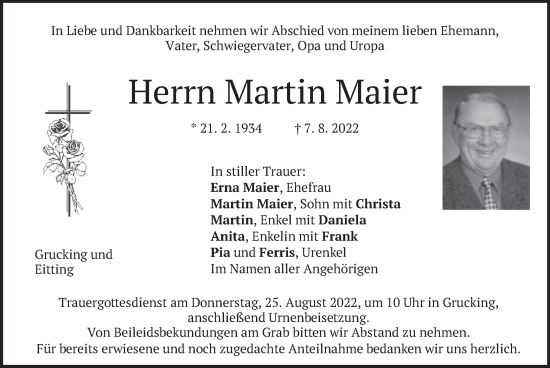 Traueranzeige von Martin Maier von merkurtz