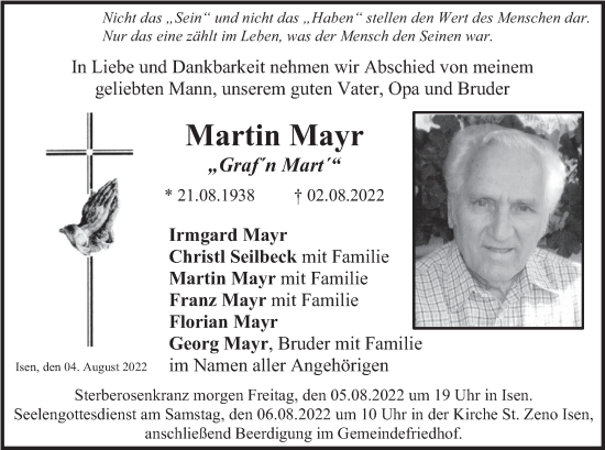 Traueranzeige von Martin Mayr von merkurtz
