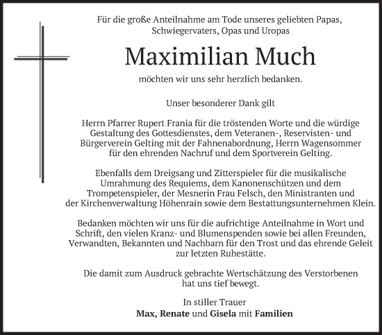 Traueranzeige von Maximilian Much von merkurtz