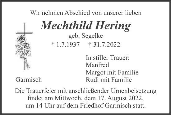Traueranzeige von Mechthild Hering von merkurtz