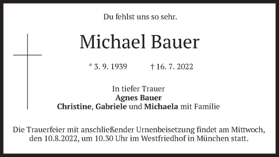 Traueranzeige von Michael Bauer von merkurtz