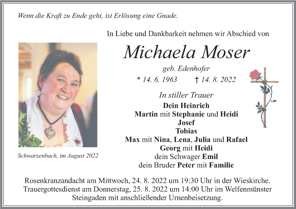 Traueranzeigen Von Michaela Moser | Trauer.merkur.de