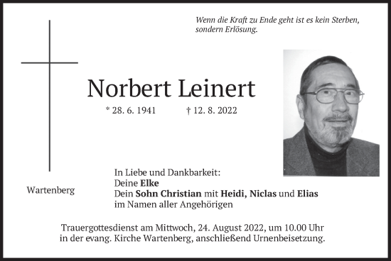 Traueranzeige von Norbert Leinert von merkurtz
