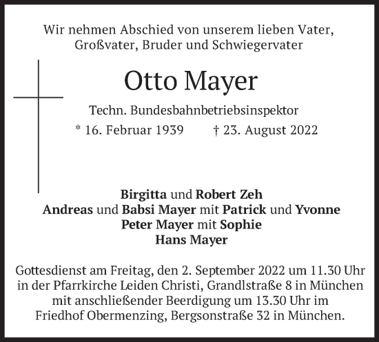 Traueranzeige von Otto Mayer von merkurtz
