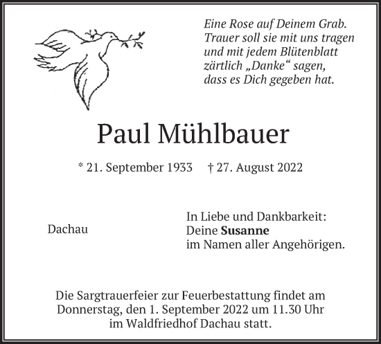 Traueranzeige von Paul Mühlbauer von merkurtz