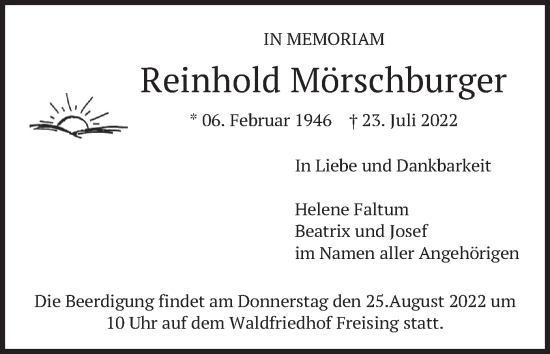 Traueranzeige von Reinhold Mörschburger von merkurtz