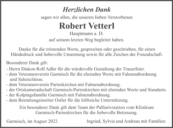 Traueranzeige von Robert Vetterl