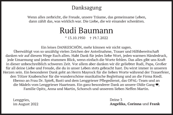 Traueranzeige von Rudi Baumann von merkurtz