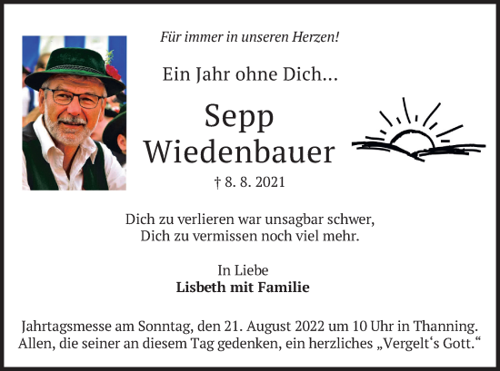 Traueranzeige von Sepp Wiedenbauer von merkurtz