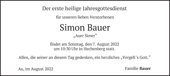 Traueranzeige von Simon Bauer von merkurtz