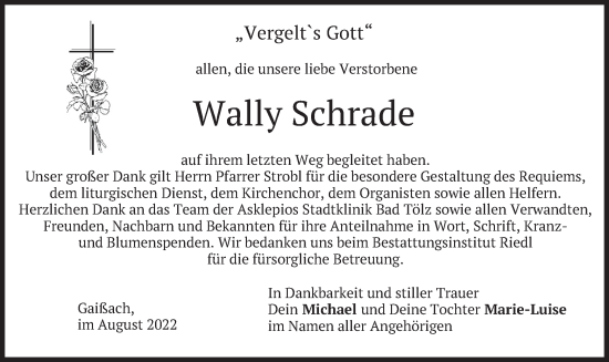 Traueranzeige von Wally Schrade von merkurtz