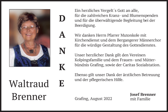 Traueranzeige von Waltraud Brenner von merkurtz