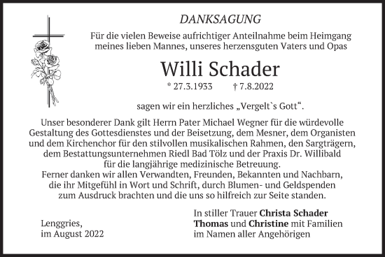 Traueranzeige von Willi Schader von merkurtz