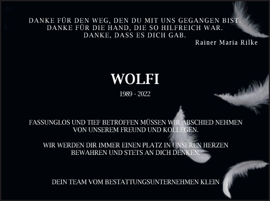 Traueranzeige von Wolfi  von merkurtz