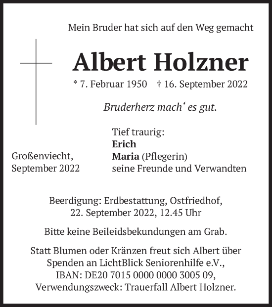 Traueranzeige von Albert Holzner von merkurtz