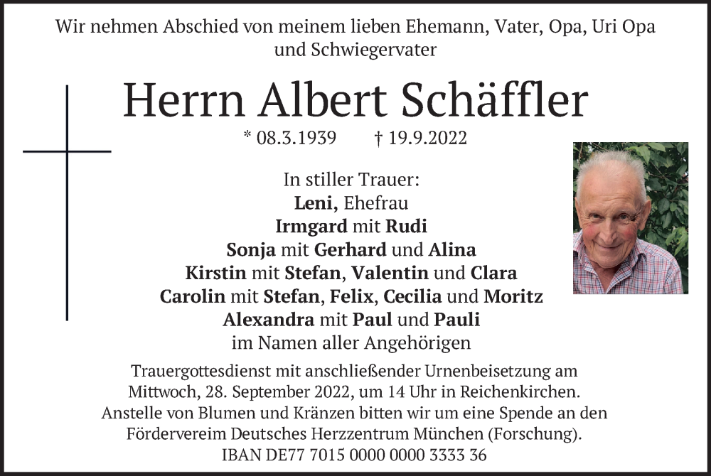  Traueranzeige für Albert Schäffler vom 27.09.2022 aus merkurtz