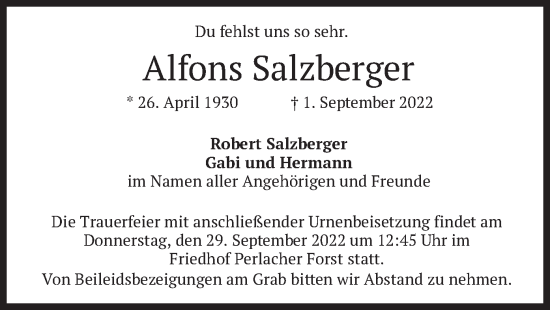 Traueranzeige von Alfons Salzberger von merkurtz