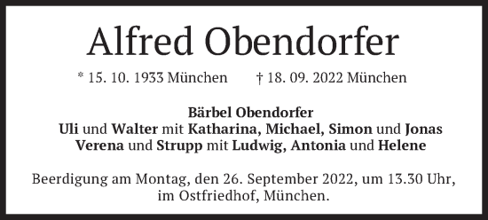 Traueranzeige von Alfred Obendorfer von merkurtz