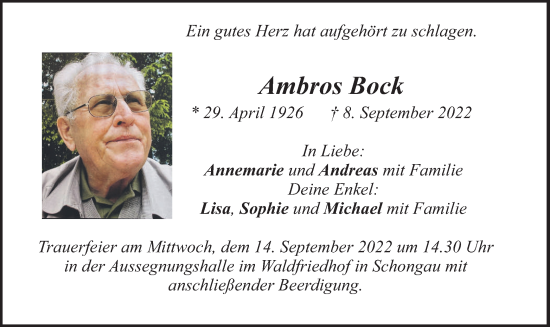 Traueranzeige von Ambros Bock von merkurtz