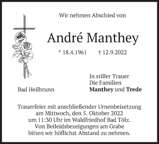 Traueranzeige von André Manthey von merkurtz