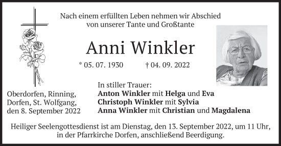 Traueranzeige von Anni Winkler von merkurtz