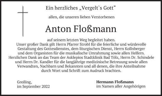 Traueranzeige von Anton Floßmann von merkurtz