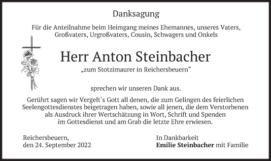 Traueranzeige von Anton Steinbacher von merkurtz