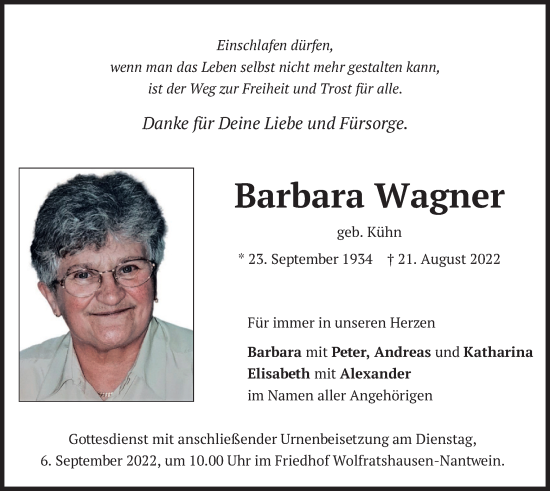 Traueranzeigen Von Barbara Wagner | Trauer.merkur.de