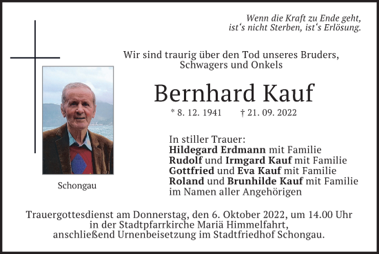 Traueranzeige von Bernhard Kauf von merkurtz