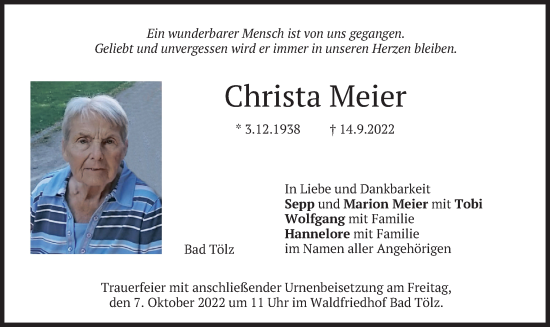 Traueranzeige von Christa Meier von merkurtz