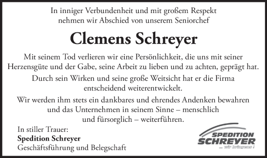 Traueranzeige von Clemens Schreyer
