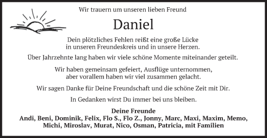 Traueranzeige von Daniel  von merkurtz