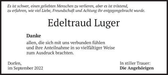 Traueranzeige von Edeltraud Luger von merkurtz