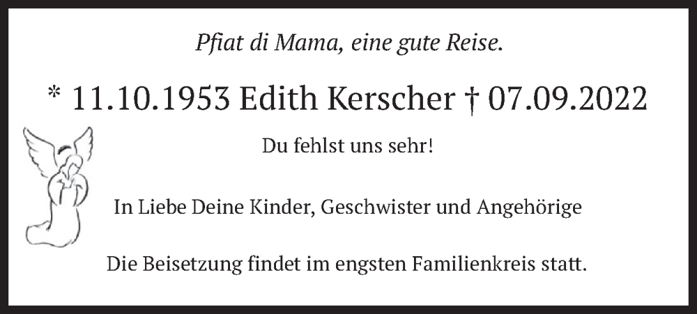  Traueranzeige für Edith Kerscher vom 17.09.2022 aus merkurtz