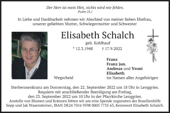 Traueranzeige von Elisabeth Schalch von merkurtz
